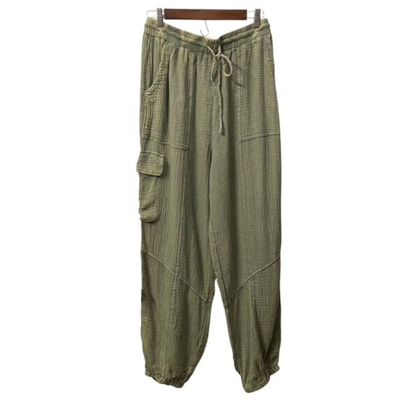 NWT New In Cotton Cargo Joggers Pull On Pants Green Size Large - Picture 1 of 16